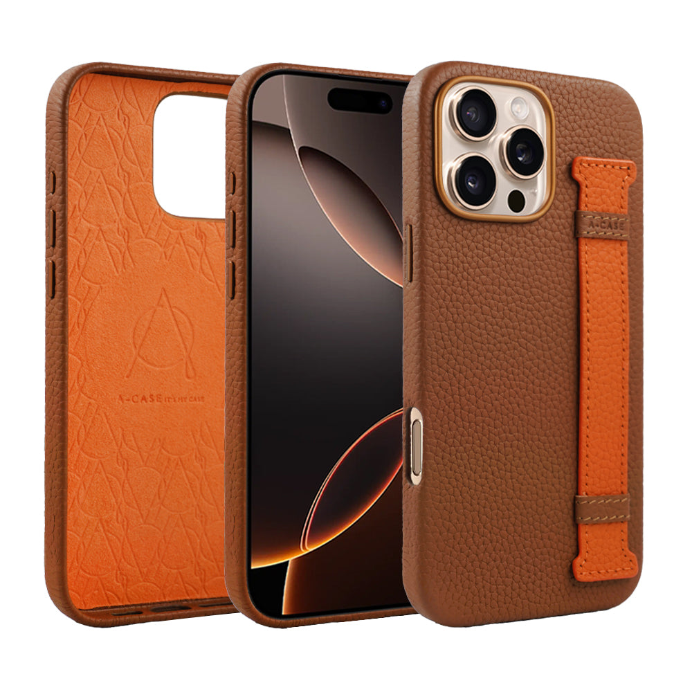 Amur Pro Leather Case For iPhone 16 Series-Orange/Black