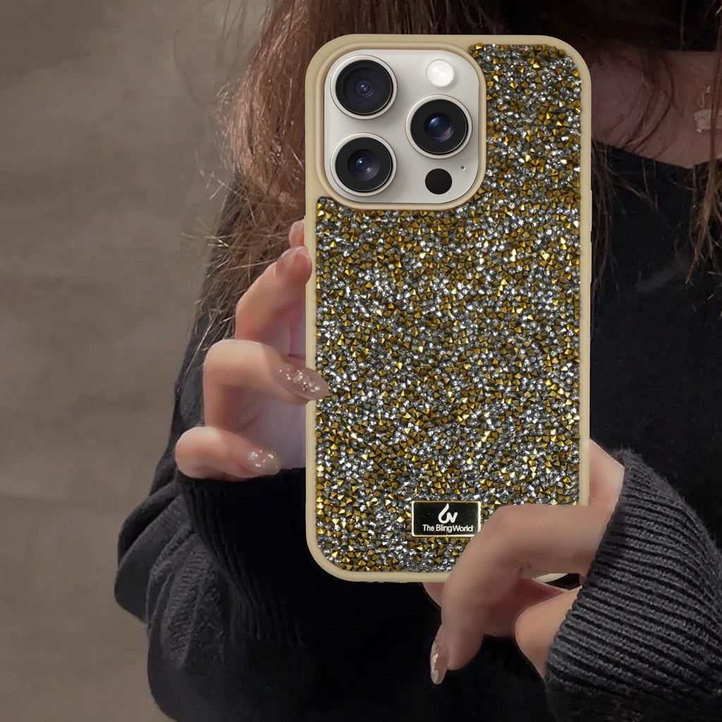 Crystal Studded Phone Case for iPhone 15 pro Max -Gold