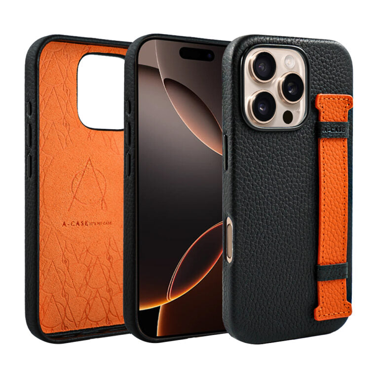 Amur Pro Leather Case For iPhone 16 Series-Orange/Black