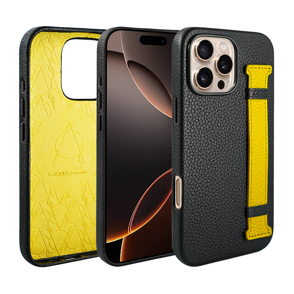 Amur Pro Leather Case For iPhone 16 Series-Orange/Black
