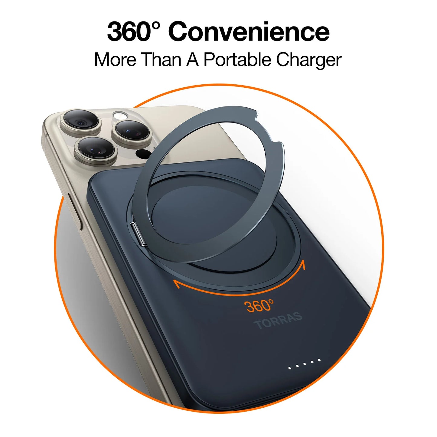 Torras Ostand Wireless Power Bank with 360° Stand - Black