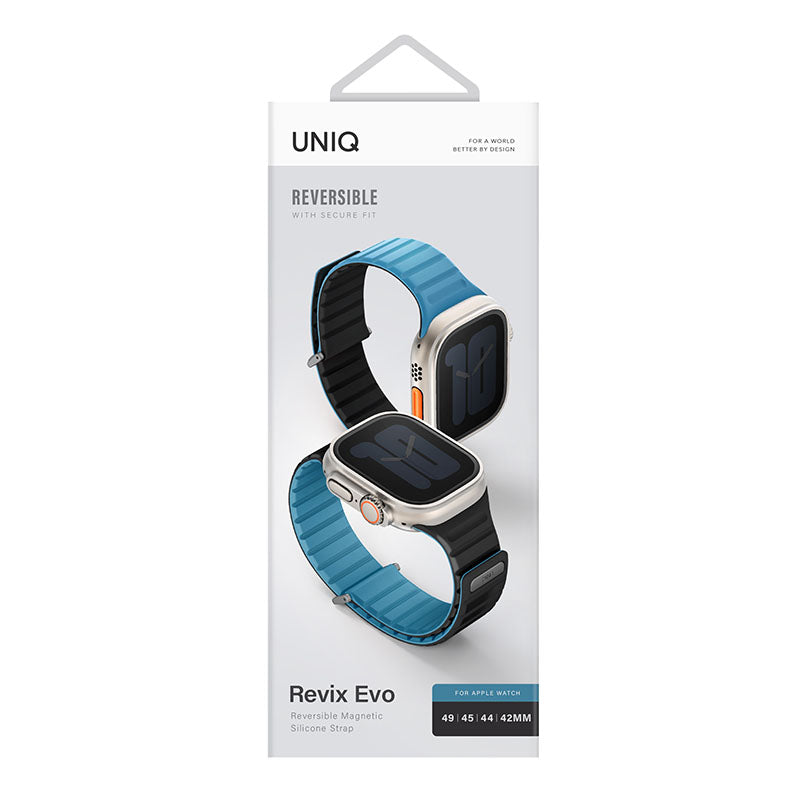 Uniq Revix Evo Reversible Magnetic Apple Watch Strap 49/45/44/42MM – Pacific Blue / Black