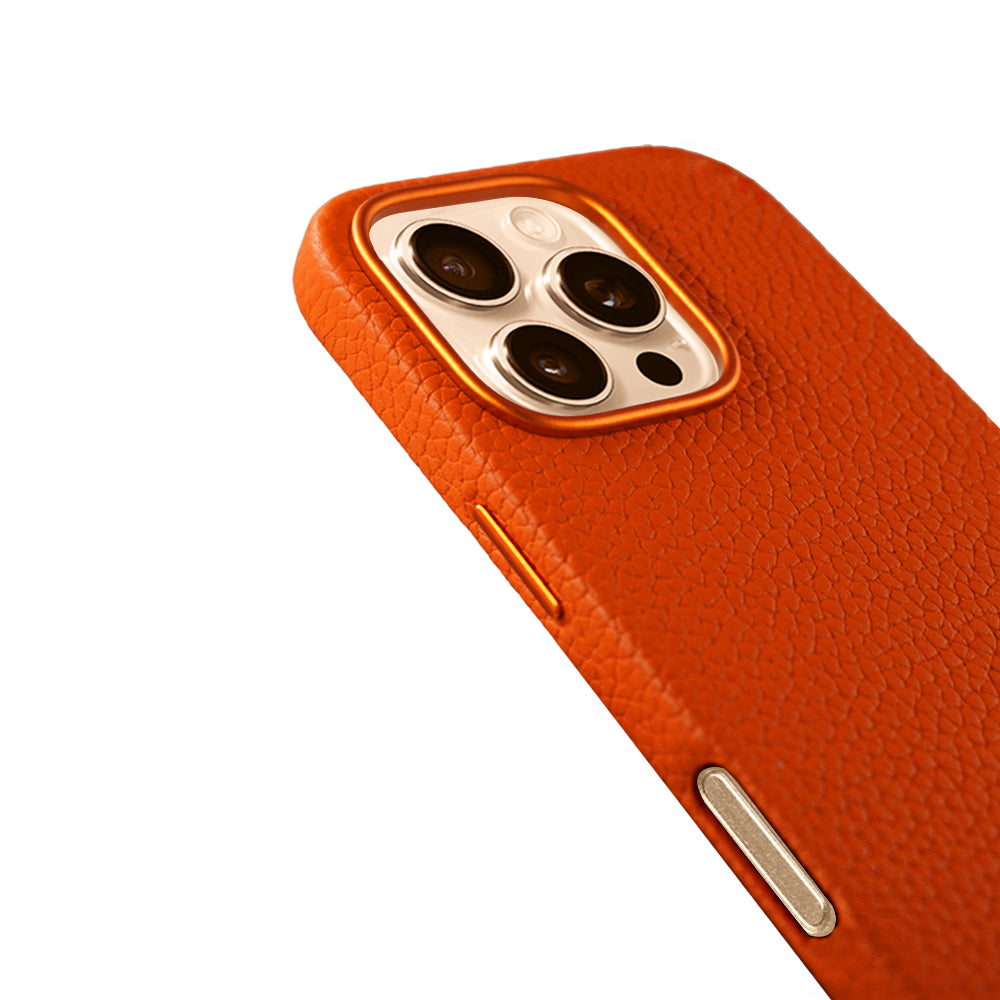 A-case Amur Genuine Leather case for iPhone 16 Series - Orange