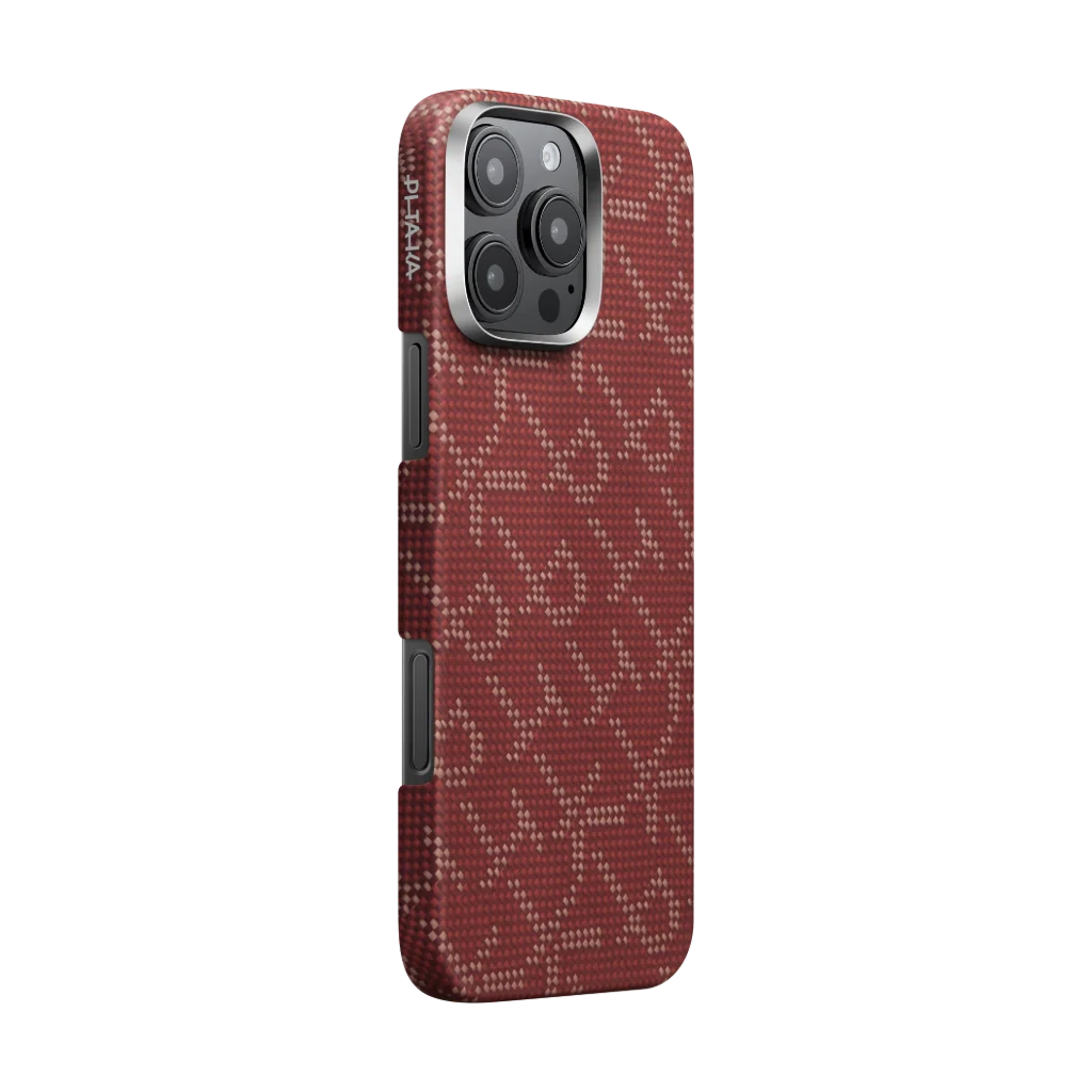 Pitaka  Monogram  Case for iPhone 16 Series- Gold/Red