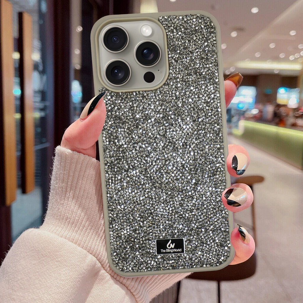 Crystal Studded Phone Case for iPhone 15 pro Max -Silver