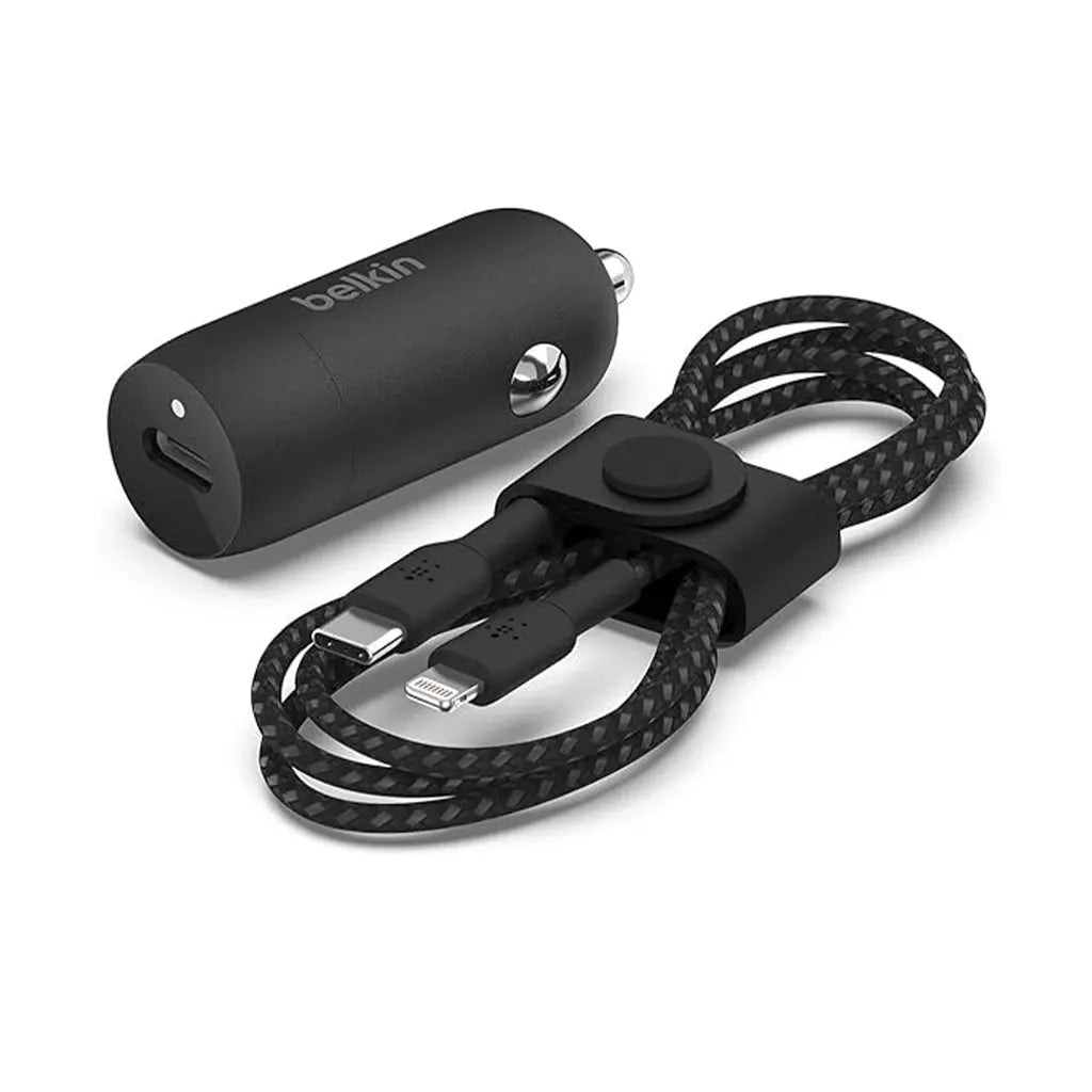 Belkin USB-C Fast Car Charger 20W-Black with 4Ft USB-C to Lightning Cable